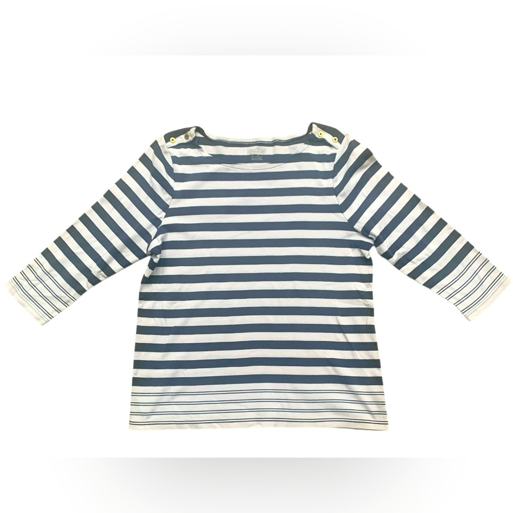 Pendleton Cotton Blue Striped Pullover Top 3/4 Sleeve Boatneck Women’s Petite XL